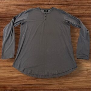 CUTS Curve Hem Long Sleeve Henley Shirt Gray‎ Men's